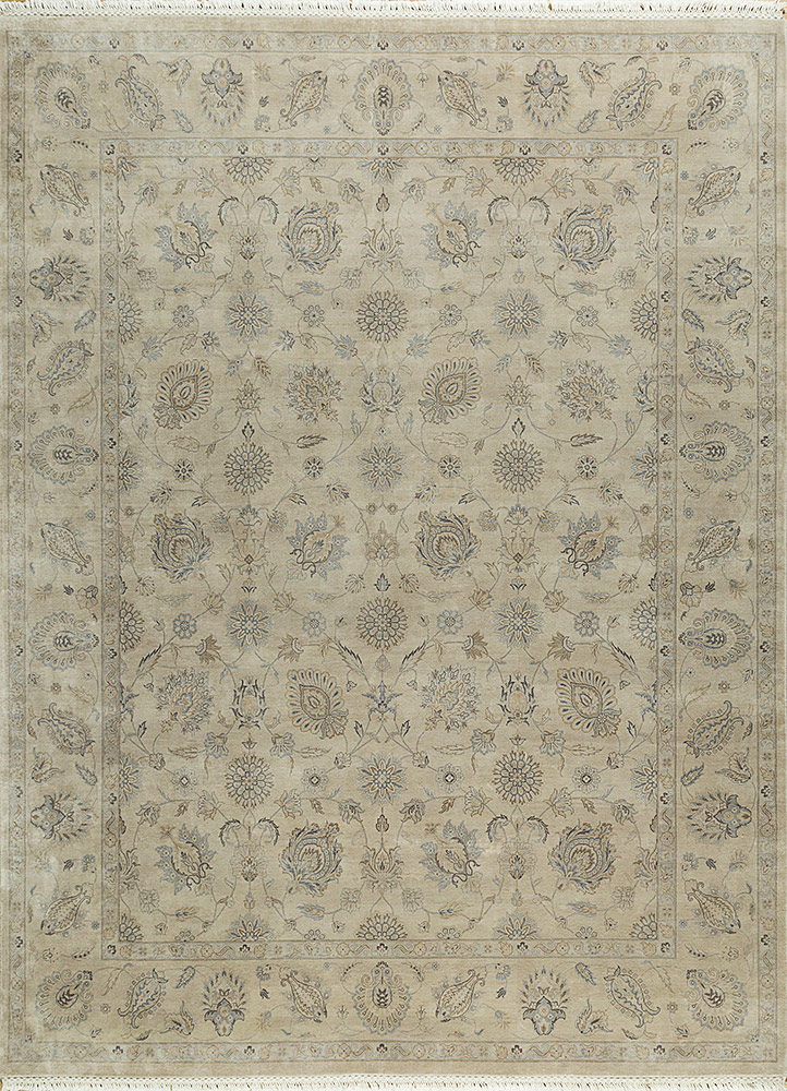 faaris beige and brown silk hand knotted Rug - HeadShot