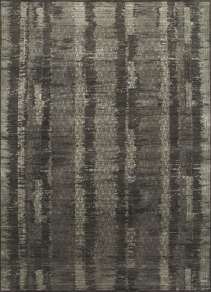 wisteria grey and black wool and silk hand knotted Rug - HeadShot