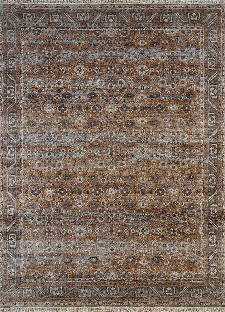 someplace in time red and orange wool hand knotted Rug - HeadShot