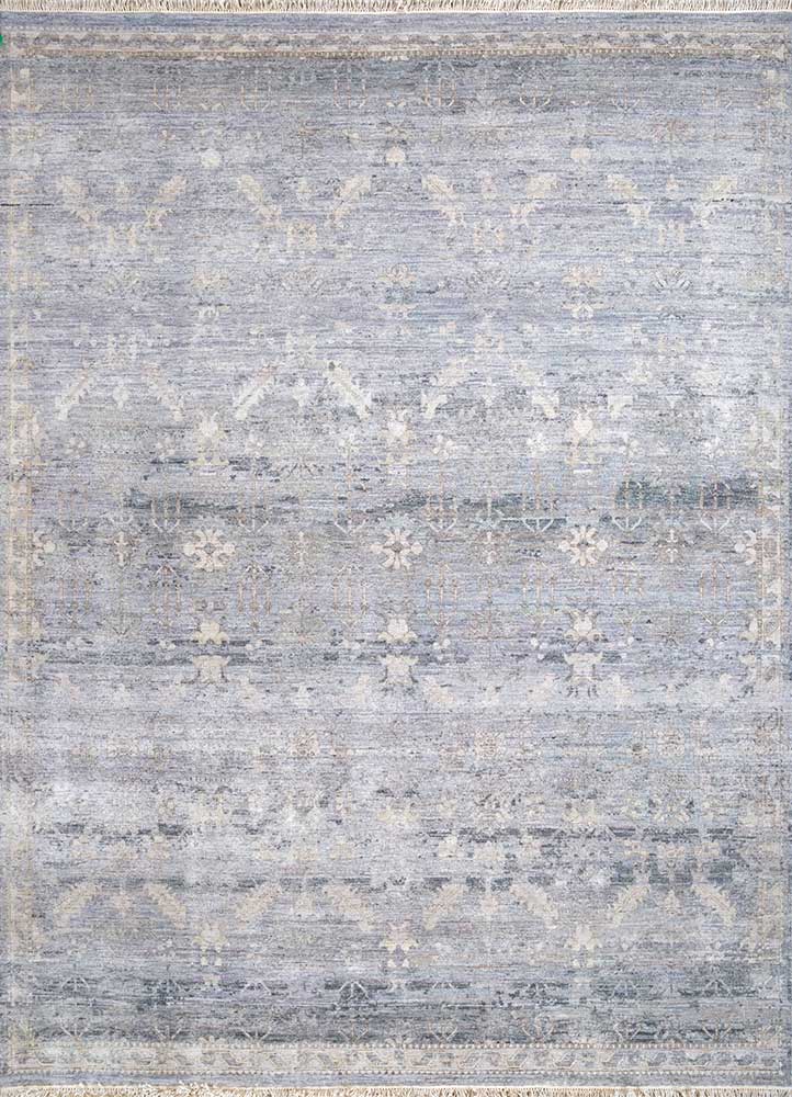 someplace in time blue wool hand knotted Rug - HeadShot