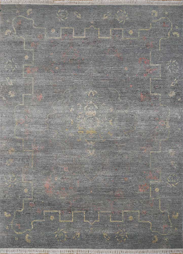 someplace in time grey and black wool hand knotted Rug - HeadShot