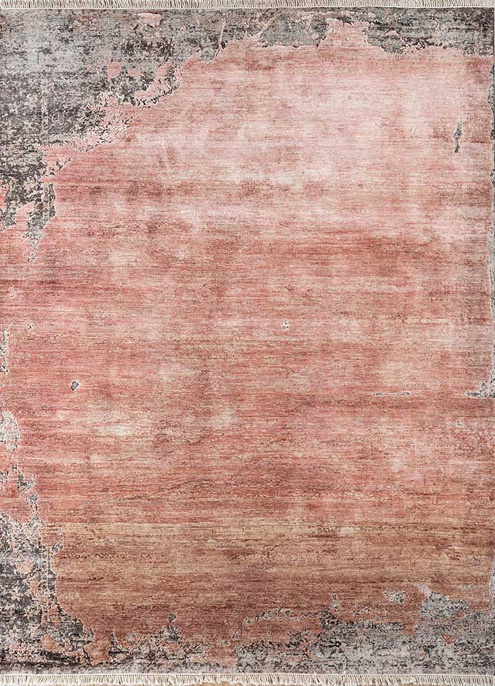 entropy red and orange wool and silk hand knotted Rug - HeadShot