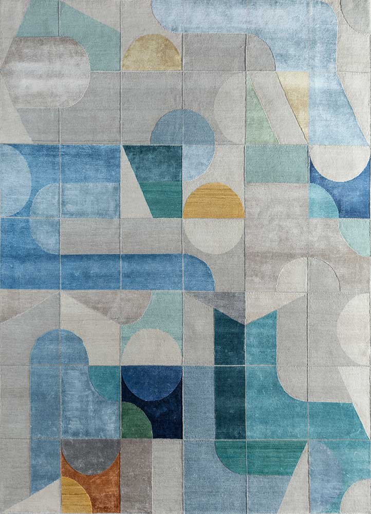aakar by kavi blue wool and bamboo silk hand knotted Rug - HeadShot