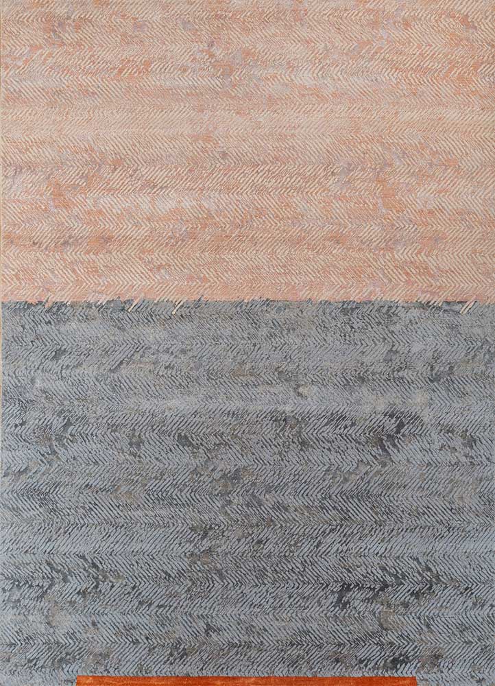 urban pause by kavi blue wool and bamboo silk hand knotted Rug - HeadShot