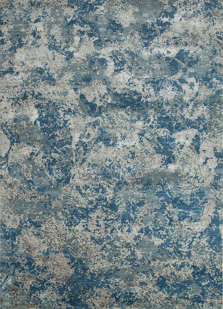 chaos theory by kavi blue wool and bamboo silk hand knotted Rug - HeadShot