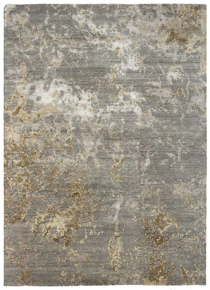 chaos theory by kavi grey and black wool and bamboo silk hand knotted Rug - HeadShot