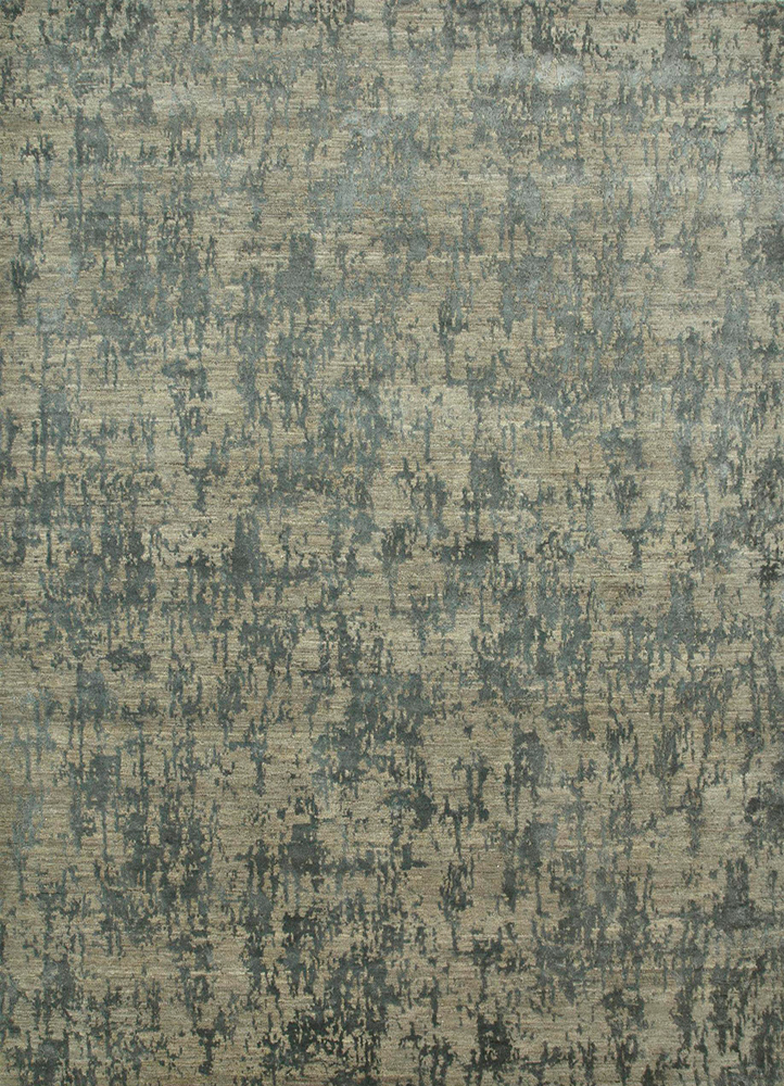 chaos theory by kavi blue wool and bamboo silk hand knotted Rug - HeadShot