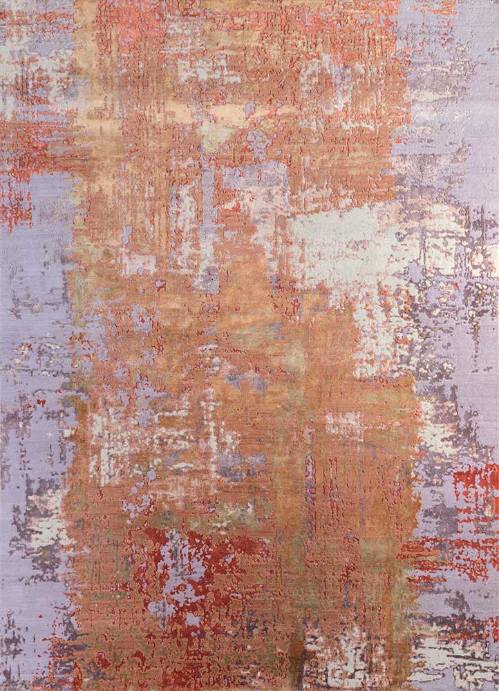 project error by kavi red and orange wool and bamboo silk hand knotted Rug - HeadShot