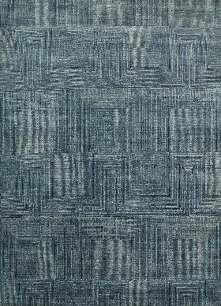 project error by kavi blue wool and bamboo silk hand knotted Rug - HeadShot