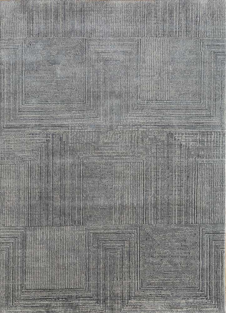project error by kavi grey and black wool and bamboo silk hand knotted Rug - HeadShot