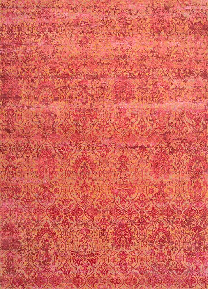 chaos theory by kavi red and orange wool and bamboo silk hand knotted Rug - HeadShot