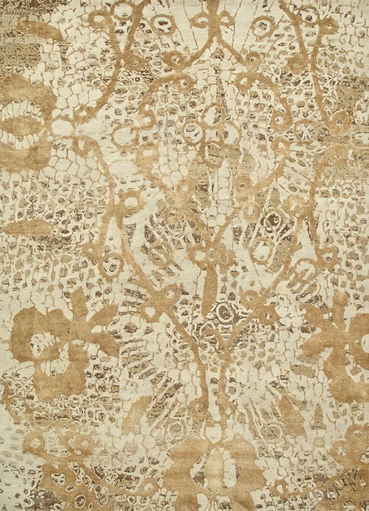 pansy ivory wool and bamboo silk hand knotted Rug - HeadShot
