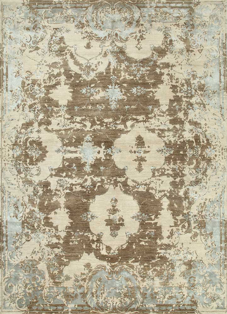 wisteria beige and brown wool and viscose hand knotted Rug - HeadShot