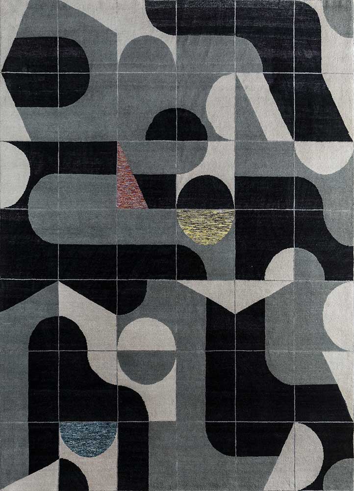 aakar by kavi grey and black wool and bamboo silk hand knotted Rug - HeadShot