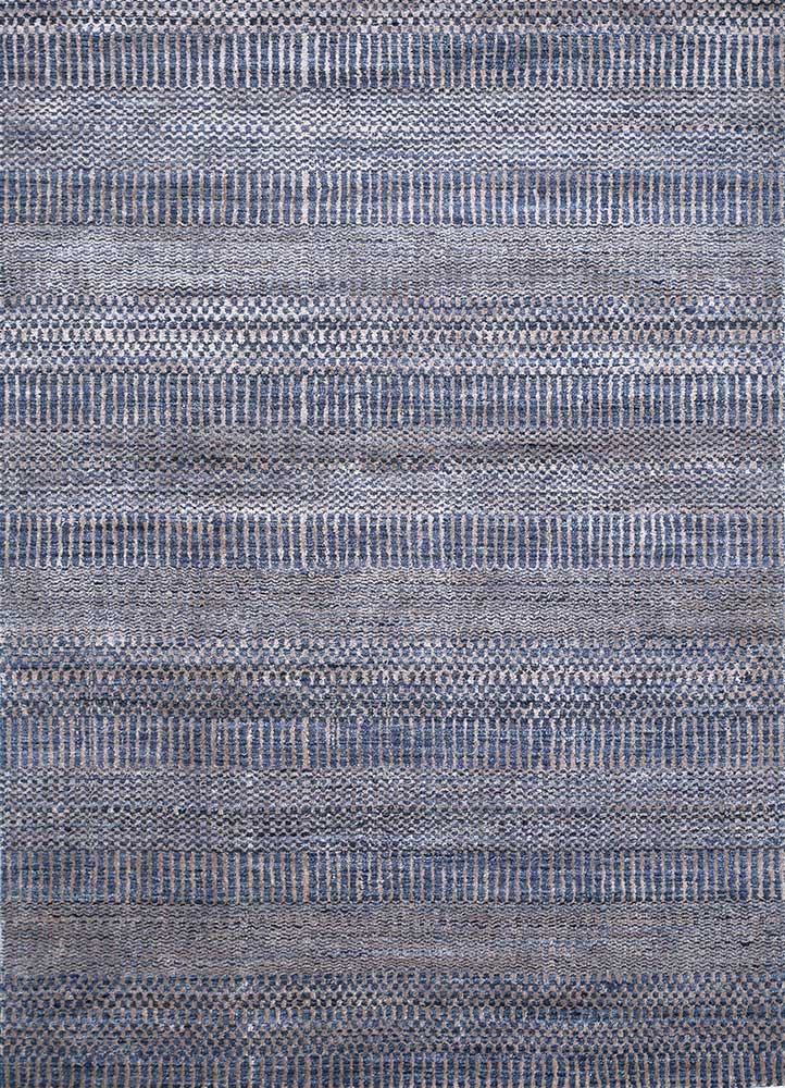 acar blue wool and bamboo silk hand loom Rug - HeadShot