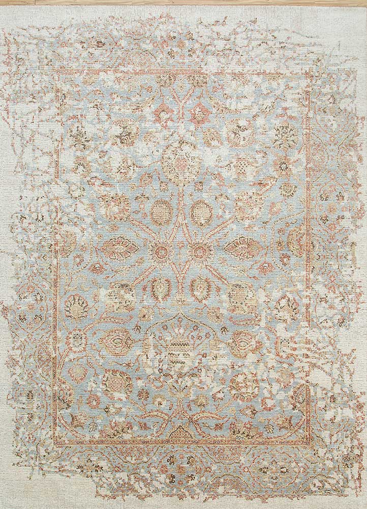 wisteria blue wool and silk hand knotted Rug - HeadShot