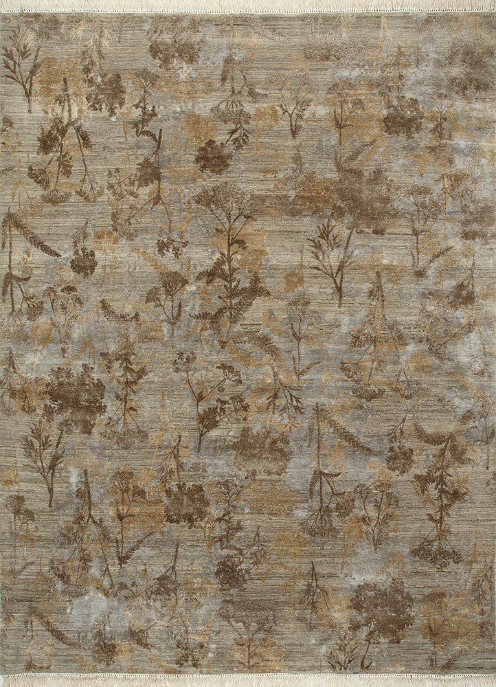 pansy beige and brown wool and silk hand knotted Rug - HeadShot