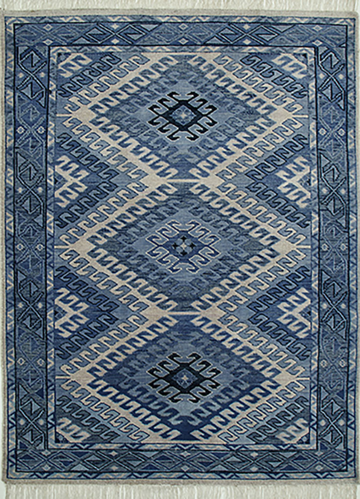 village by artemis blue wool hand knotted Rug - HeadShot