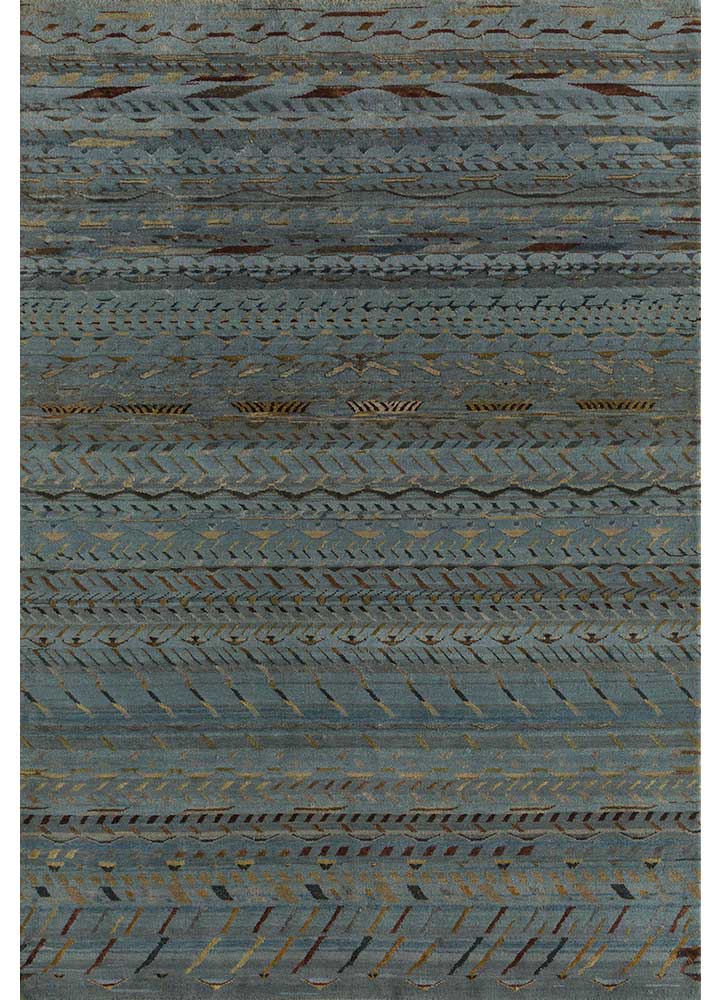 manchaha blue wool and bamboo silk hand knotted Rug - HeadShot