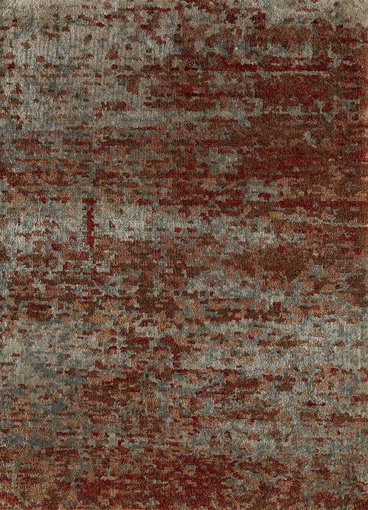 entropy red and orange wool and bamboo silk hand knotted Rug - HeadShot