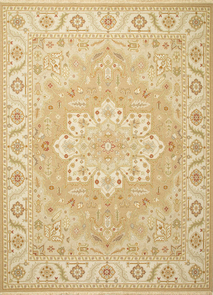 laica beige and brown wool hand knotted Rug - HeadShot