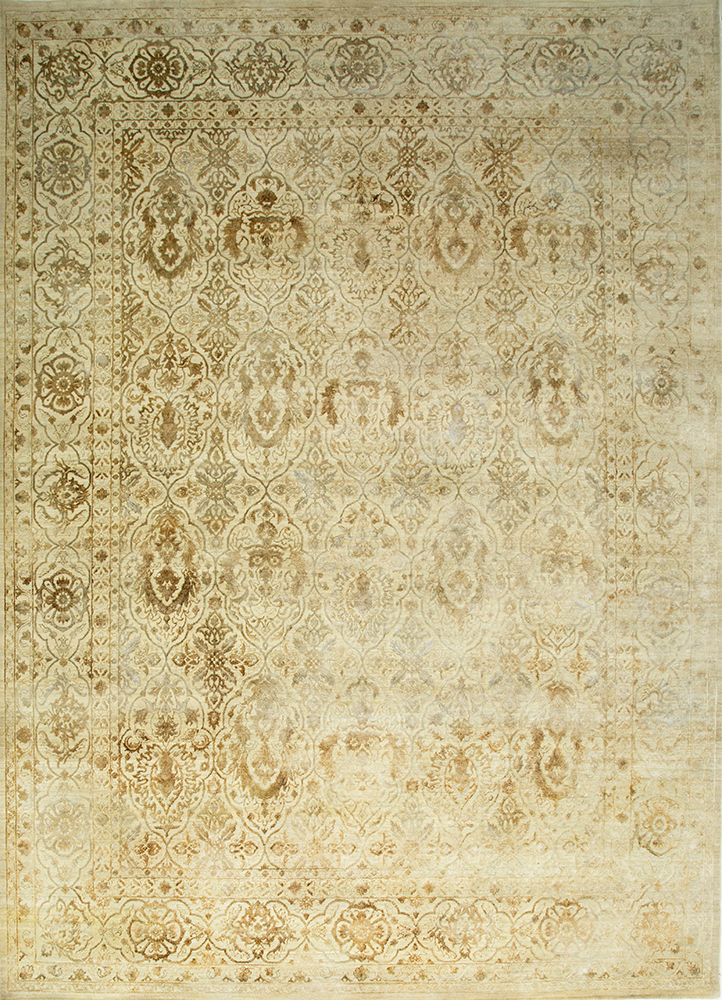 lacuna gold wool and silk hand knotted Rug - HeadShot