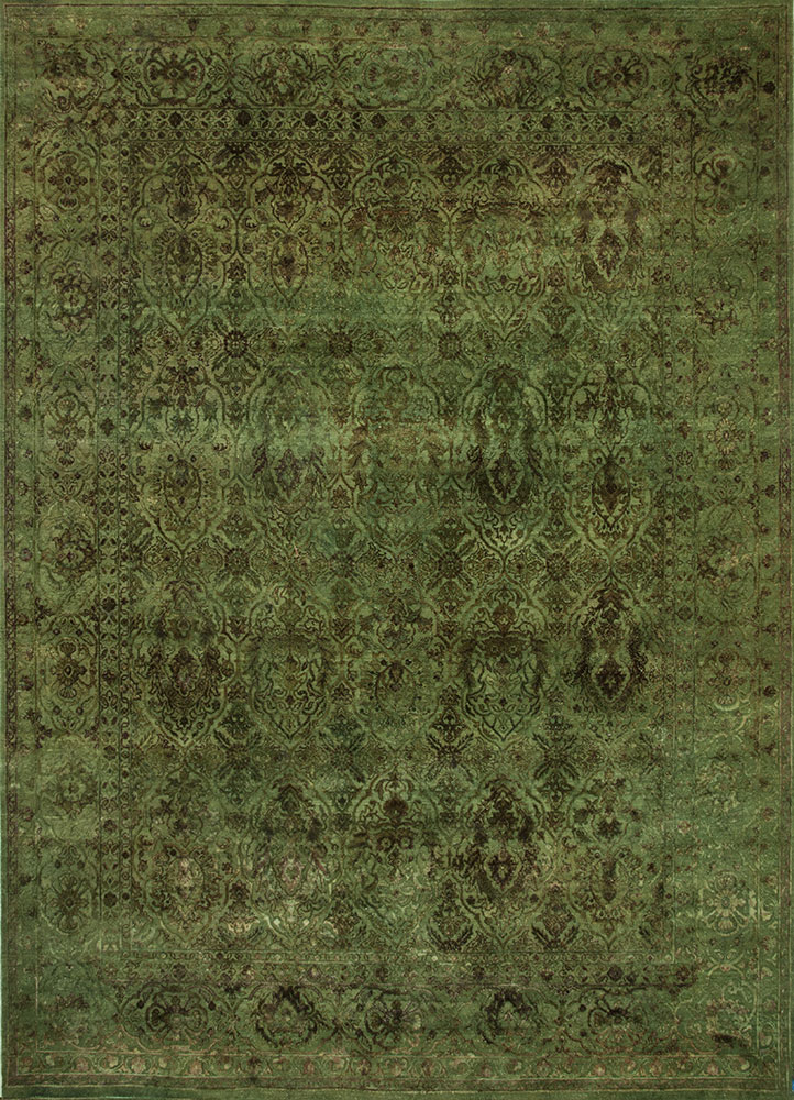 lacuna green wool and silk hand knotted Rug - HeadShot