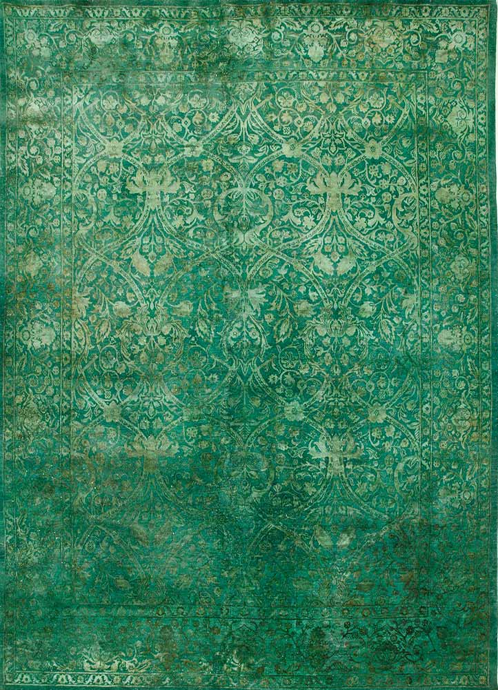 lacuna green wool and silk hand knotted Rug - HeadShot