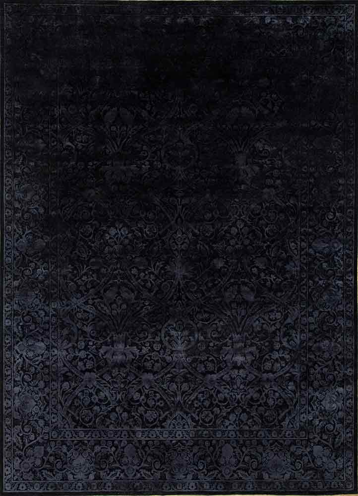 lacuna grey and black wool and silk hand knotted Rug - HeadShot