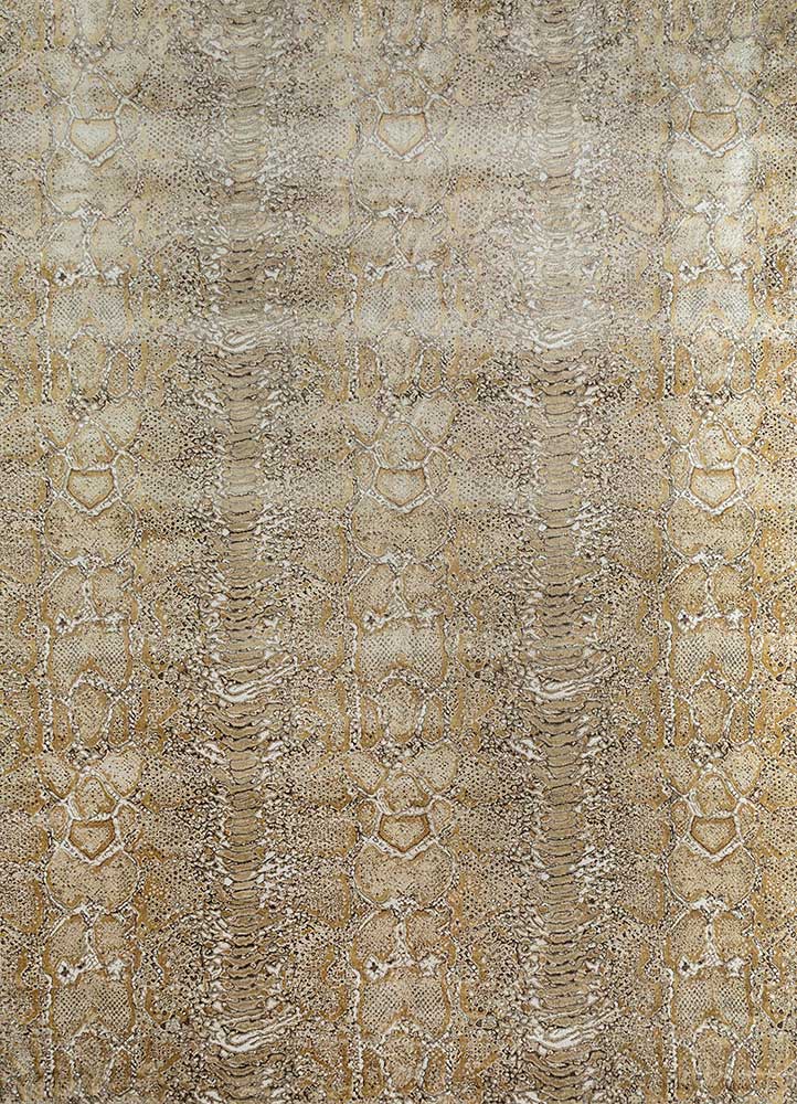 safari beige and brown wool and silk hand knotted Rug - HeadShot