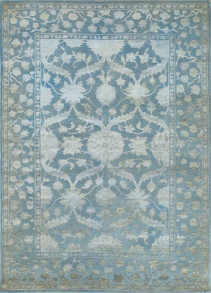 cyanna blue wool and silk hand knotted Rug - HeadShot
