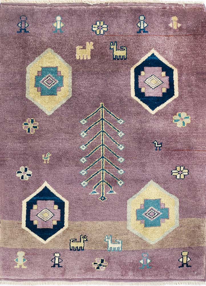 erbe pink and purple wool hand knotted Rug - HeadShot