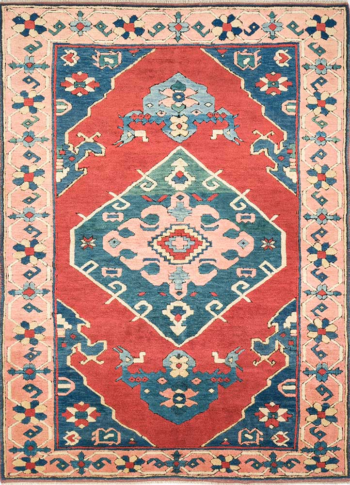 erbe red and orange wool hand knotted Rug - HeadShot