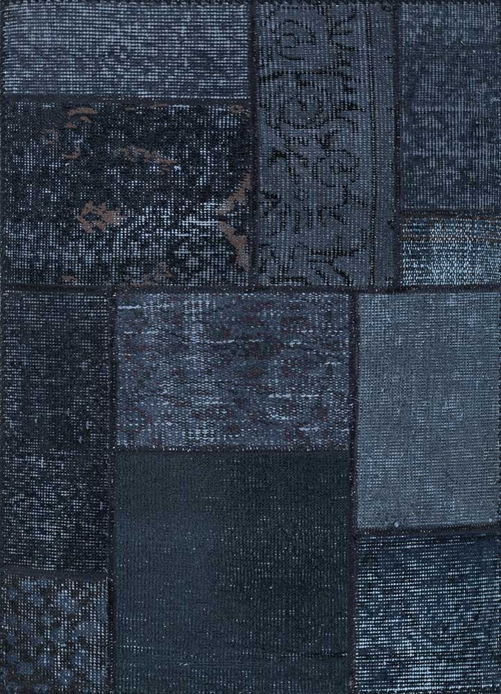 vintage grey and black wool patchwork Rug - HeadShot
