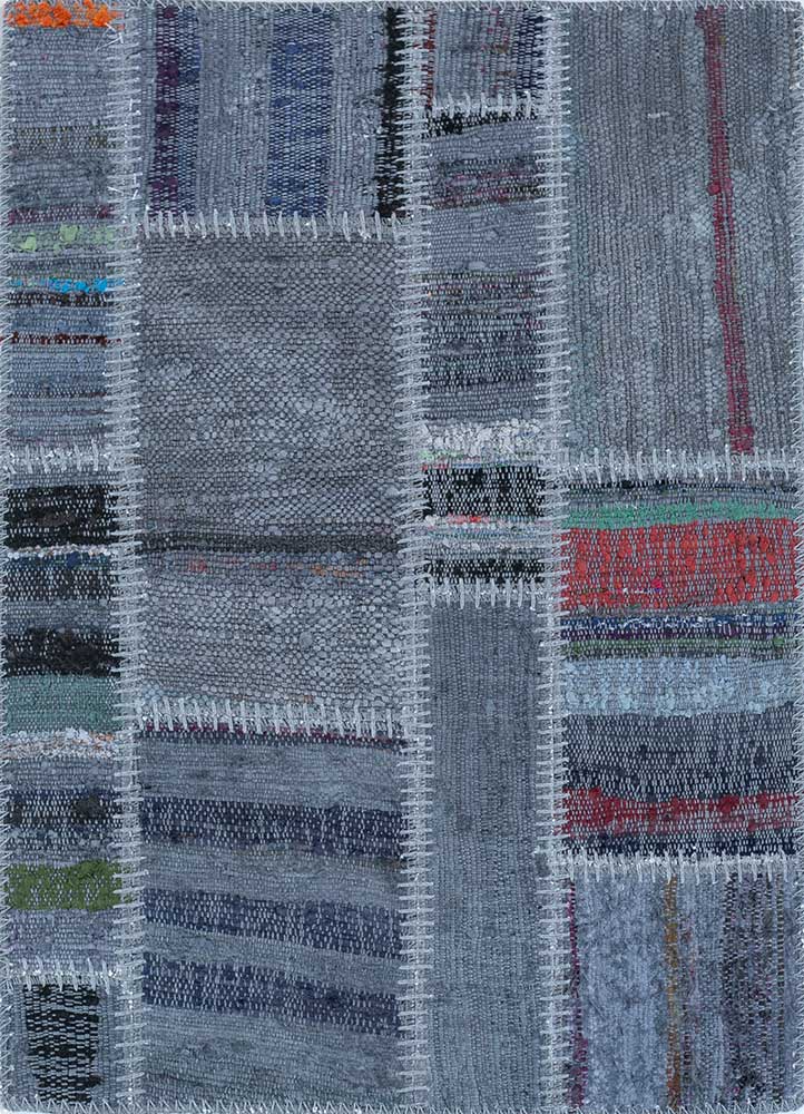 vintage blue wool patchwork Rug - HeadShot