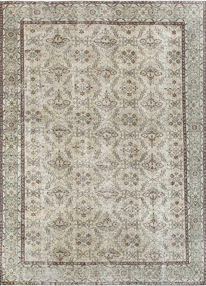 vintage beige and brown wool hand knotted Rug - HeadShot