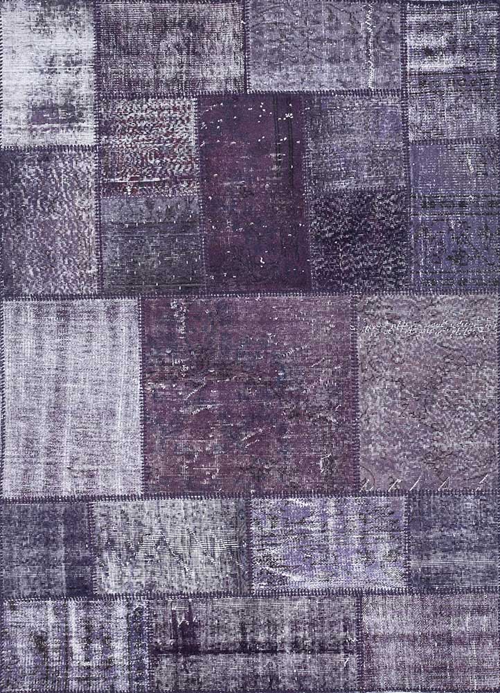 provenance pink and purple wool patchwork Rug - HeadShot