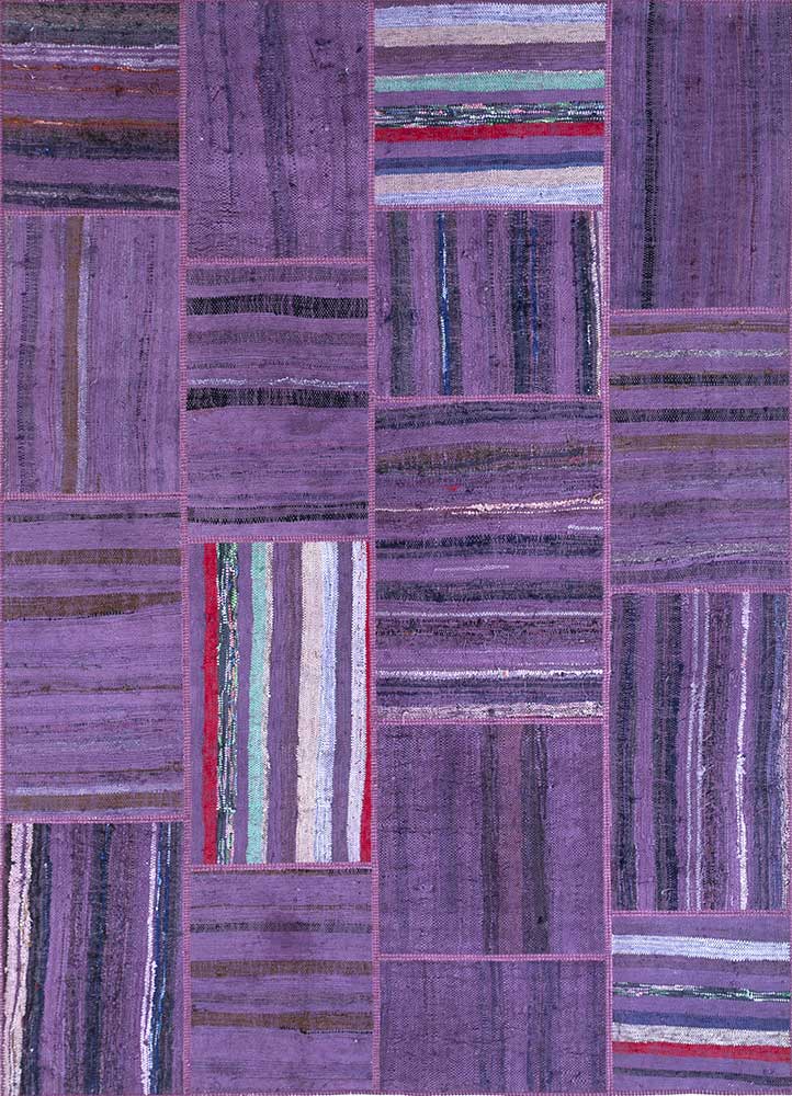 vintage pink and purple wool patchwork Rug - HeadShot
