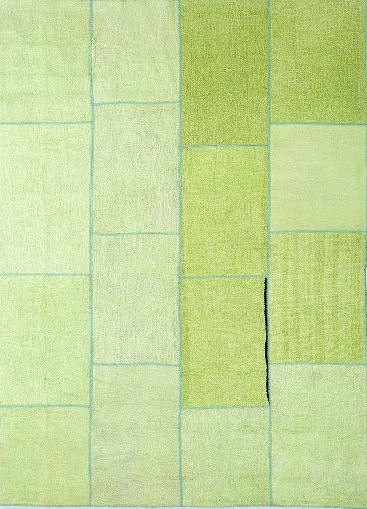 vintage green wool patchwork Rug - HeadShot