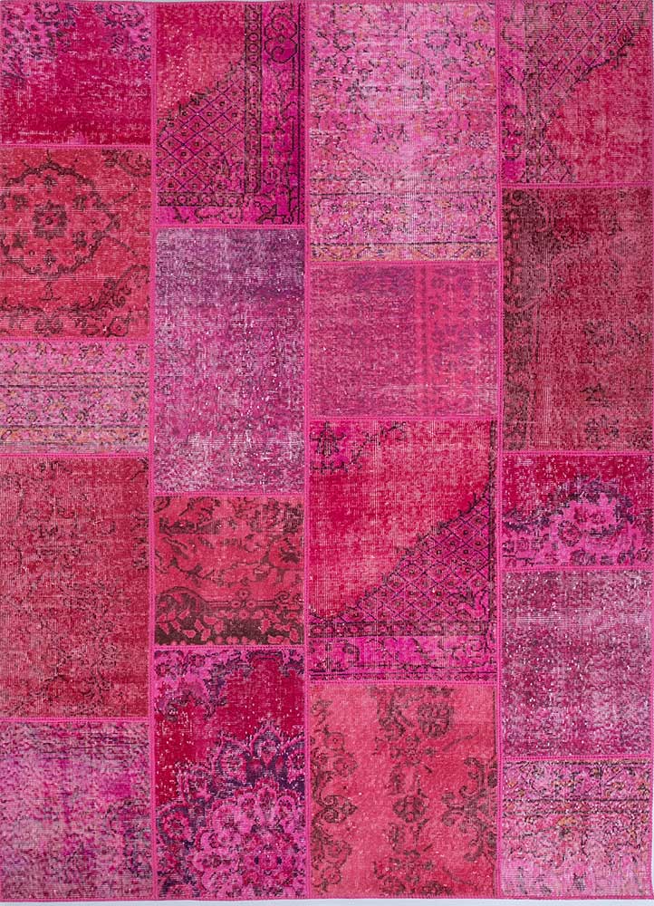 vintage pink and purple wool patchwork Rug - HeadShot
