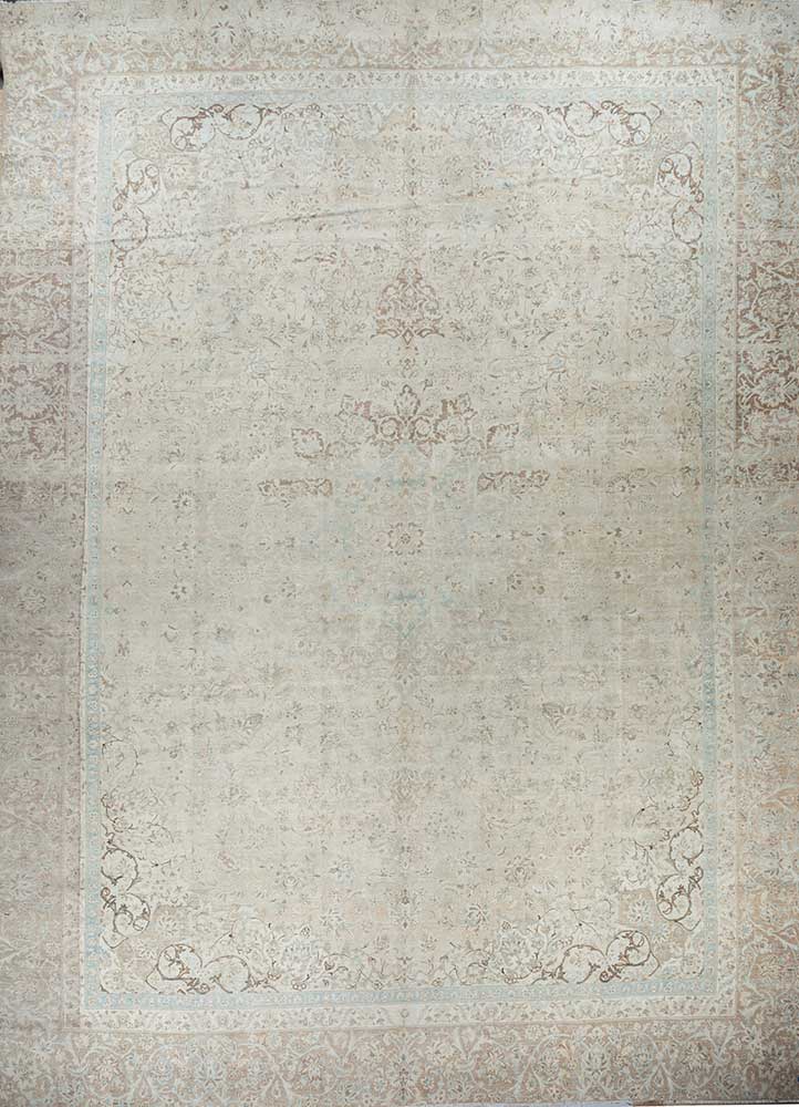 aalam beige and brown wool hand knotted Rug - HeadShot