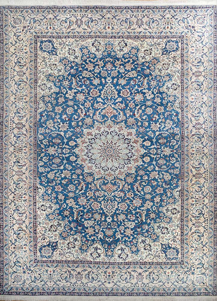 aalam blue wool and silk hand knotted Rug - HeadShot