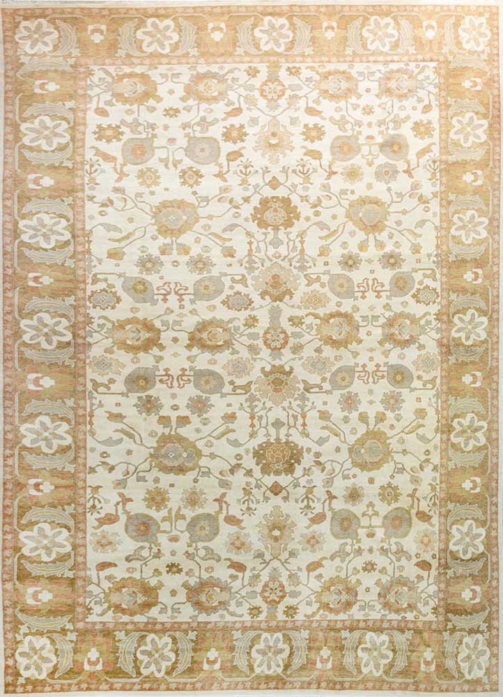 vintage gold wool hand knotted Rug - HeadShot