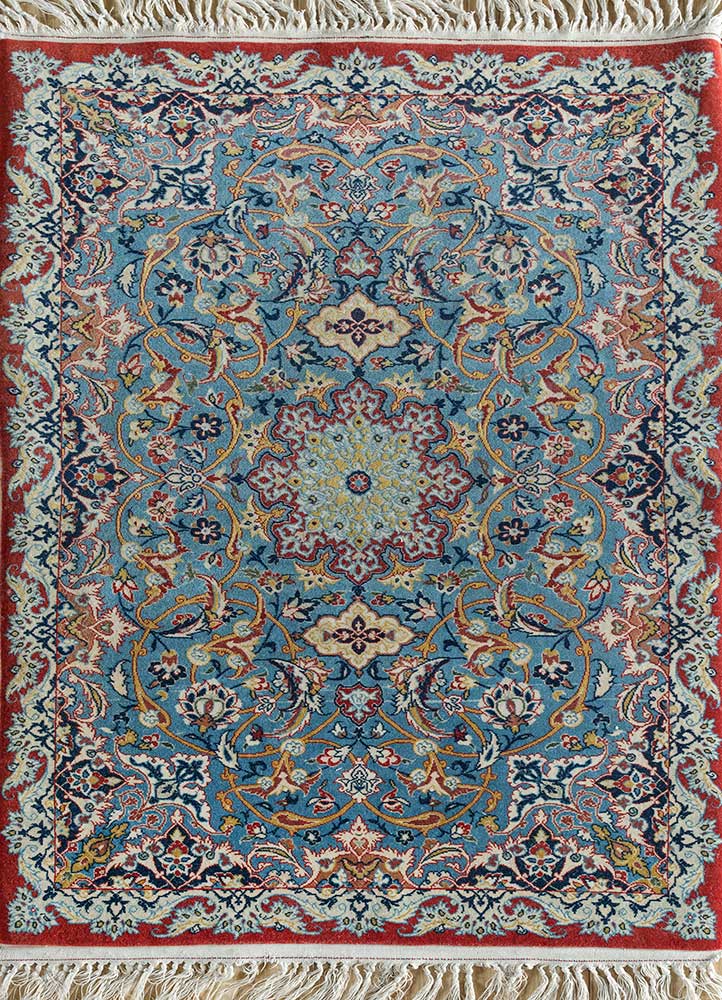 antique blue wool hand knotted Rug - HeadShot