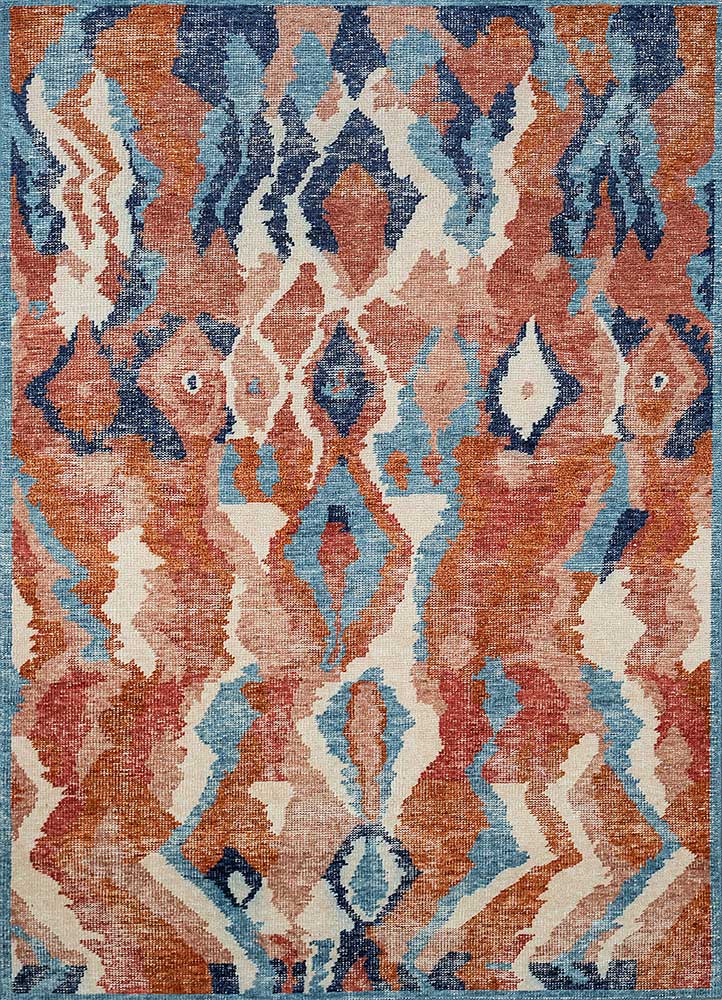 revolution red and orange wool hand knotted Rug - HeadShot