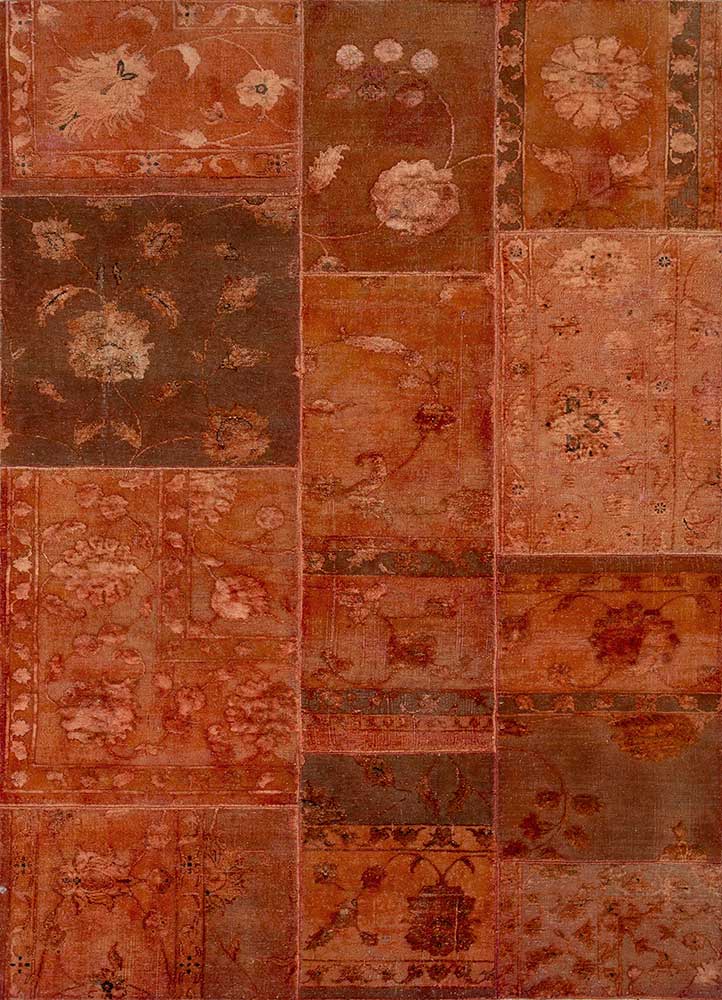 lacuna red and orange wool and silk patchwork Rug - HeadShot