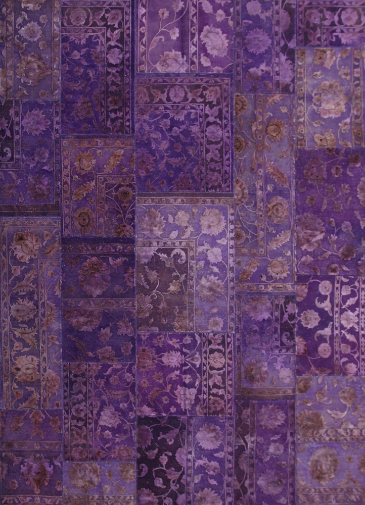 lacuna pink and purple wool and silk patchwork Rug - HeadShot