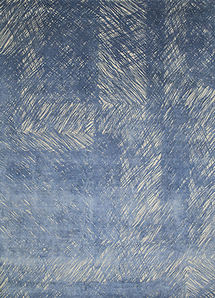 free verse by kavi blue wool and silk hand knotted Rug - HeadShot