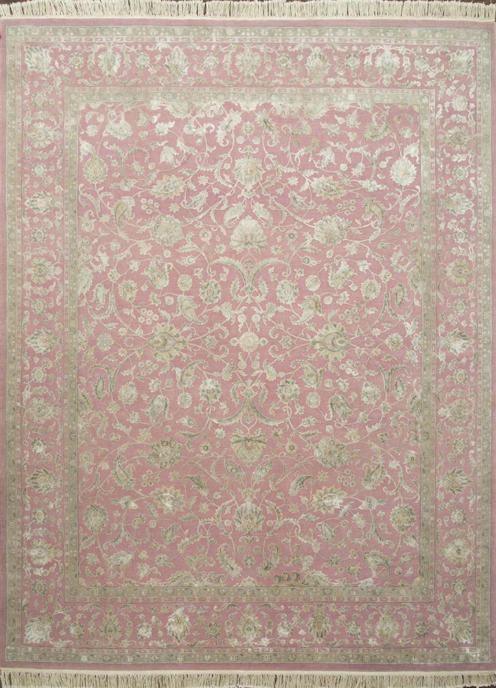 aurora pink and purple wool and silk hand knotted Rug - HeadShot