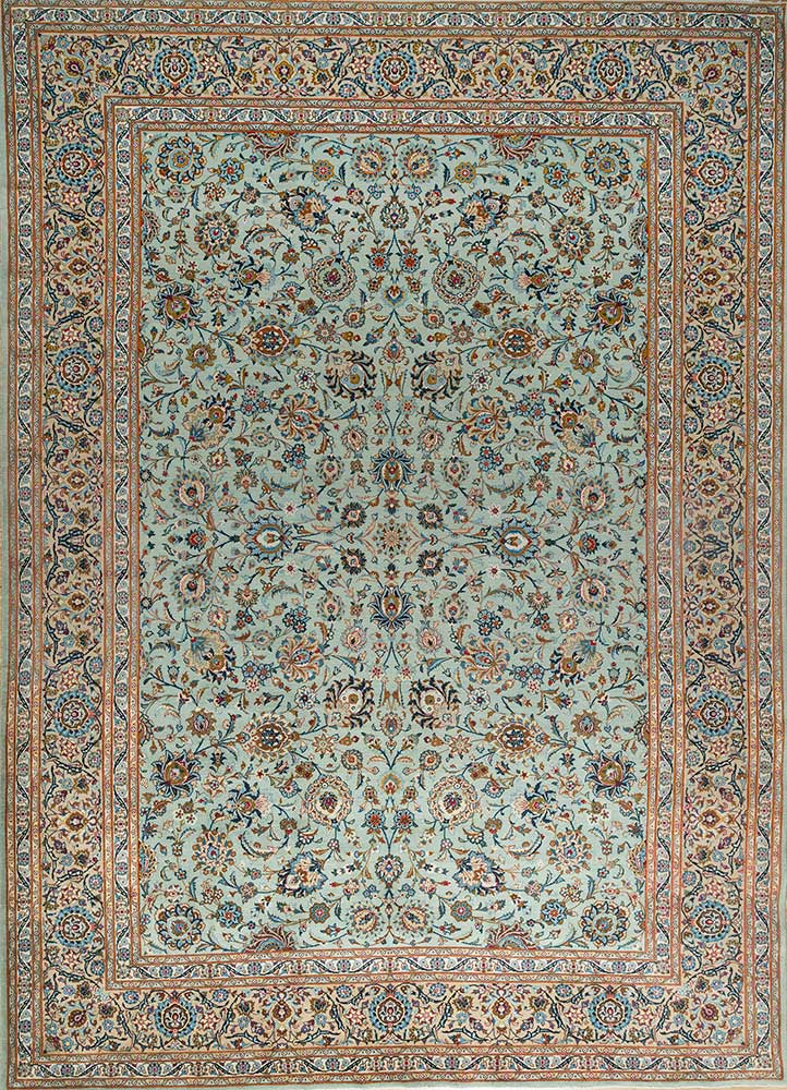 antique green wool hand knotted Rug - HeadShot